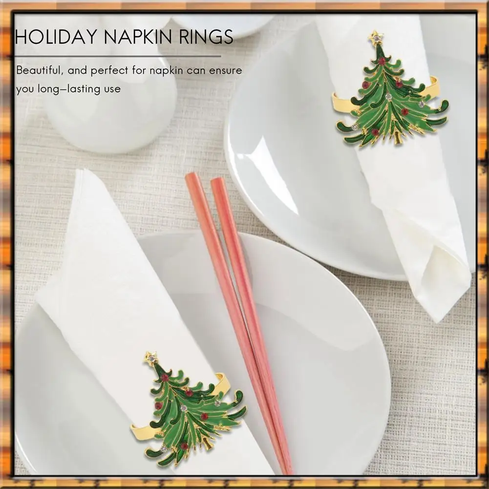 

Sep N12R Christmas Tree Napkin Rings Gold Rings Designed With Red And White Diamond For Christmas Dining Table