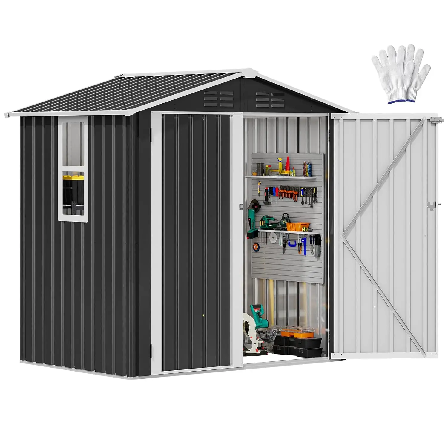 6x4ft Large Tool Storage Shed with Window, Lockable Doors, and Sloped Roof, Oversized Steel Outdoor Storage Shed for, Custom