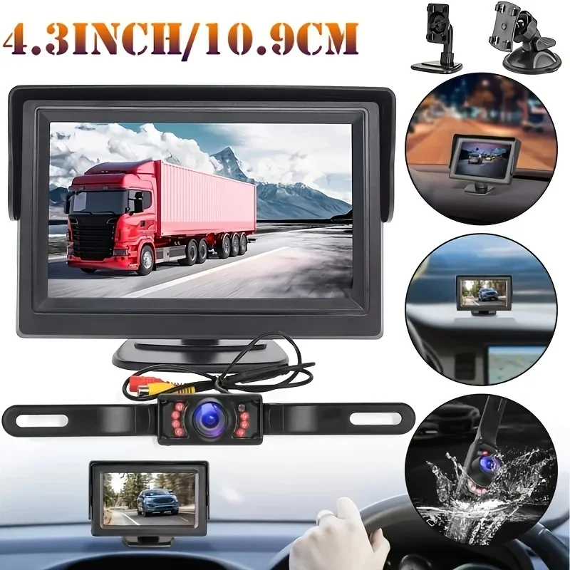 

4.3inch Backup Camera Monitor HD Car Rearview Reverse Parking Kit License Plate Frame 7LED IR Camera For Pickup Van RV