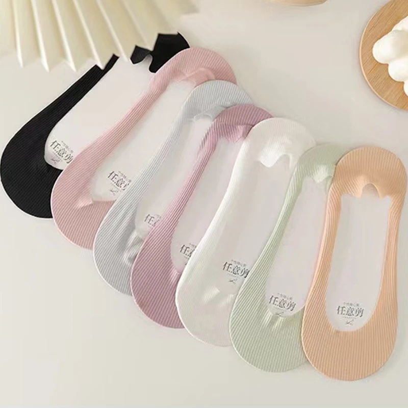 7 Pairs of Women\'s Summer Ice Silk Cool Breathable Free Cut Non-Slip Anti-Heel Shallow Mouth Invisible Socks