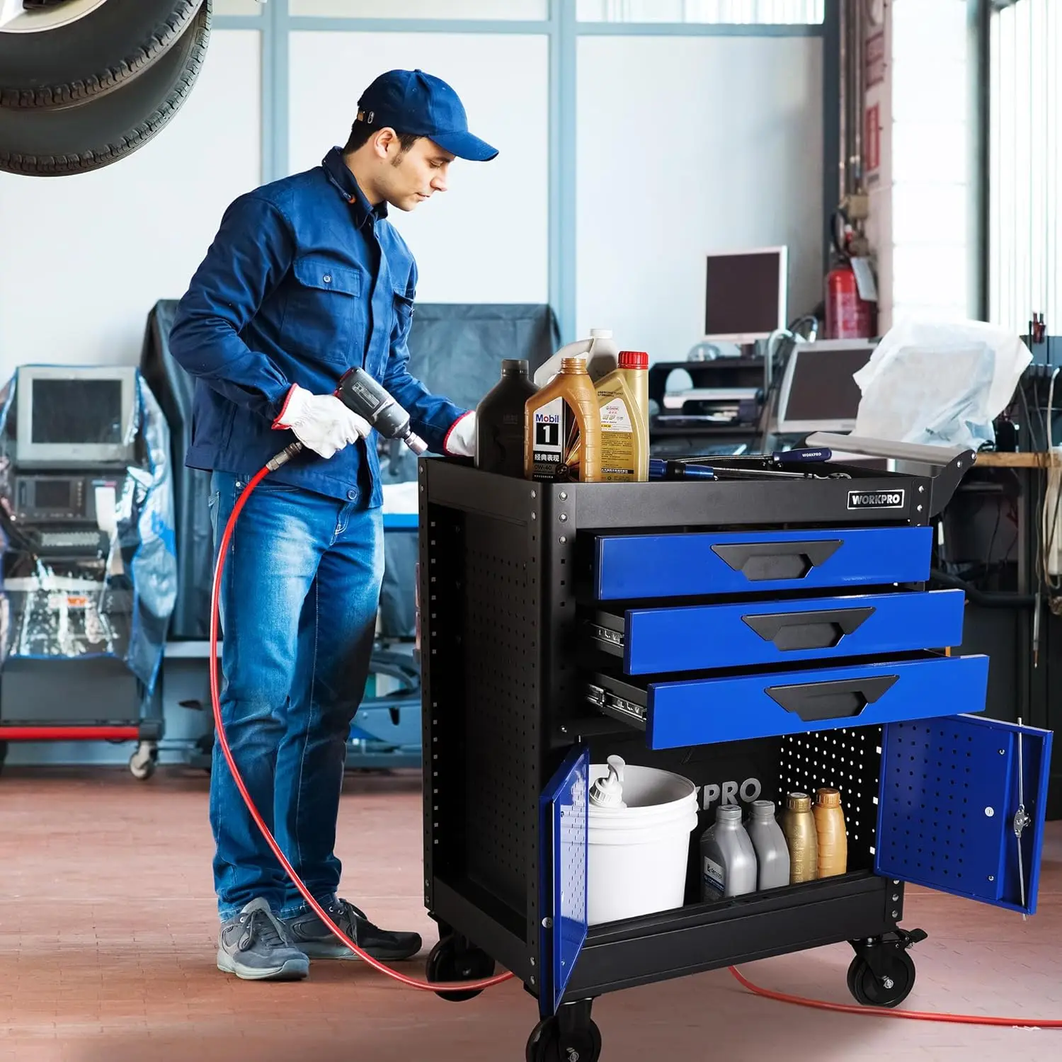 27.5 Inch 3-Drawer Rolling Tool Chest With Wheels, Portable Steel Tool Cabinets With Drawers, Liners And Locking System