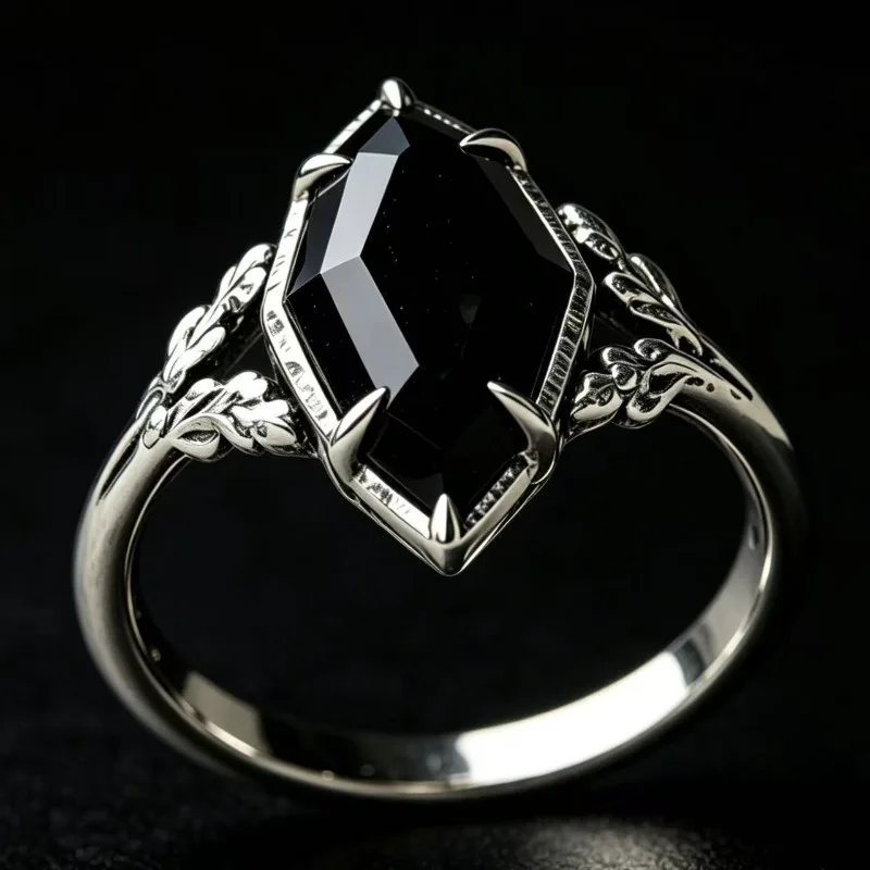 Ins New Simple Irregular Obsidian Ring Women's Lace Branch Gemstone Jewelry