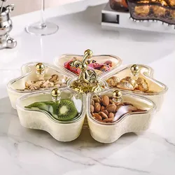 Divided Serving Tray Fruit Plate Organizer Nut Candy Veggie Tray Rotating Snack Platter for Candy Nuts Sweets Fruit Tea Party
