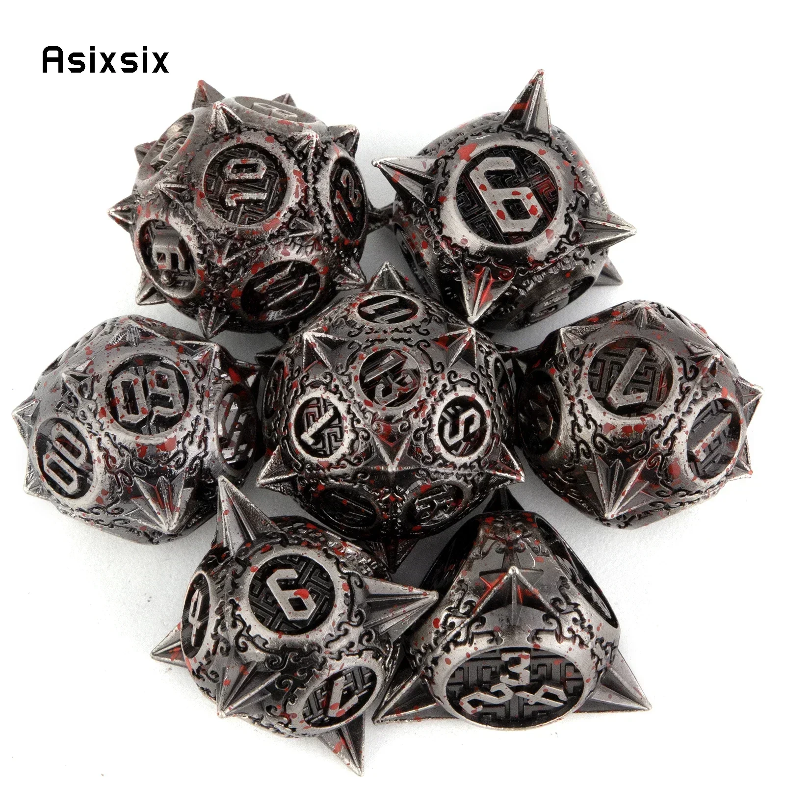 

7 Pcs Silver Red Meteor Hammer Metal Dice Perfect For Card Games Board Games For Critical Role, Rpgs, D&D