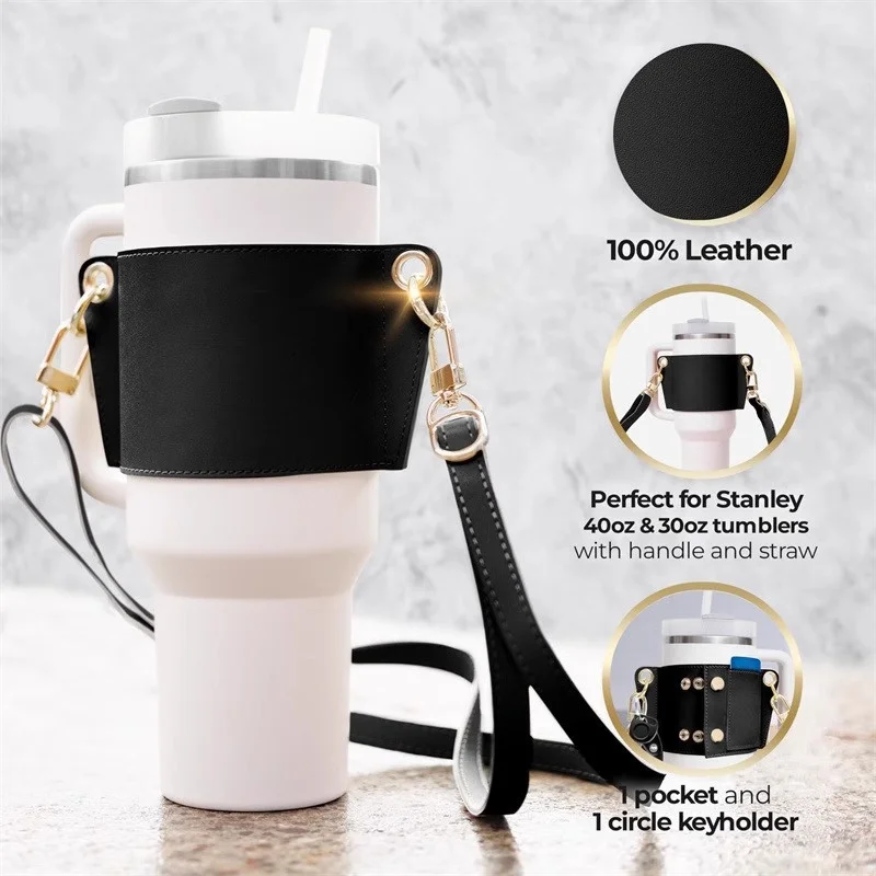 Water Bottle Handle Shoulder Strap for 40oz Bottles  Leather Tumbler Handle Water Bottle Sling Accessory