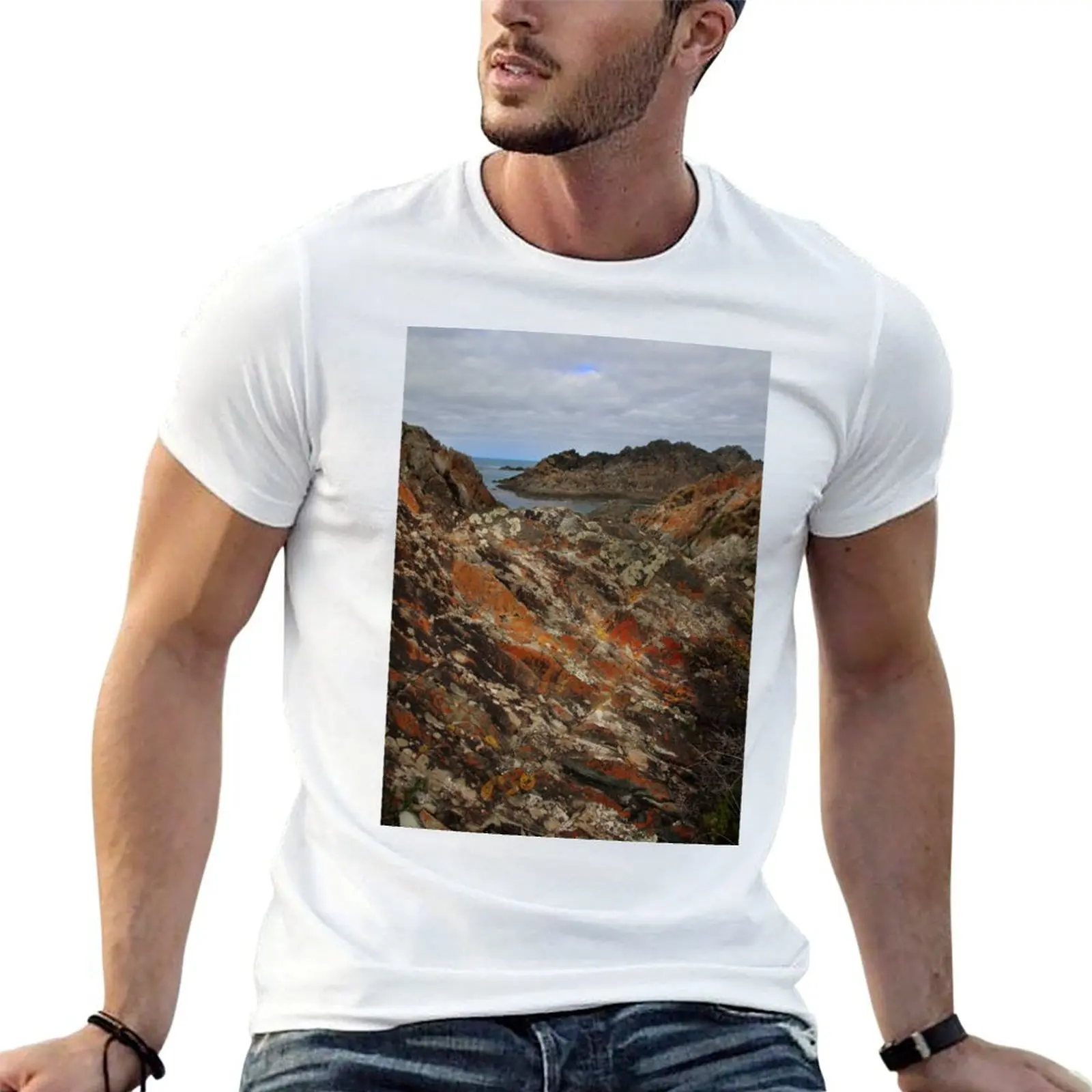 

lichen covered outcrops at Sarah Ann Rocks (Tasmania) T-Shirt t shirts for man graphic cars T-Shirt
