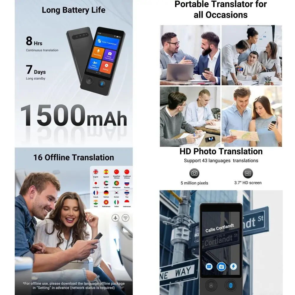 

Two-Way Voice Translator, 144 Languages, Real-Time Device for Travel, Business, and Learning (Black)