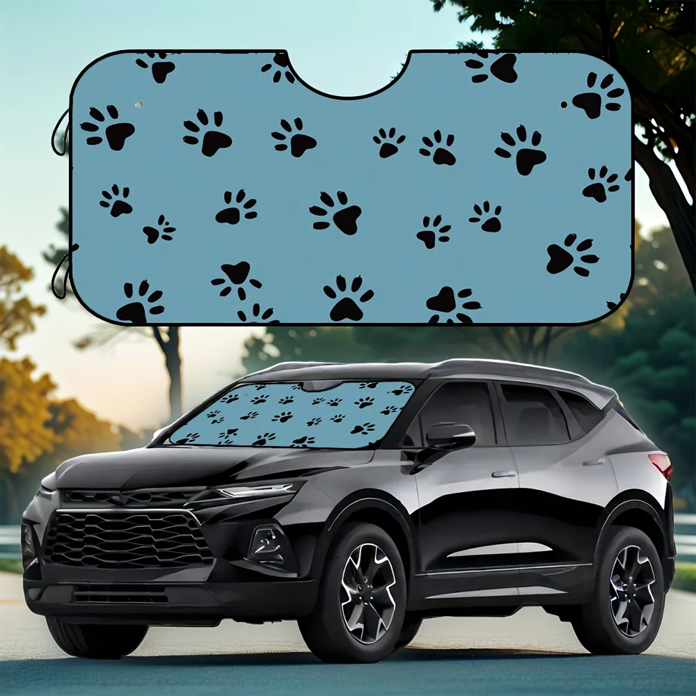 قطعة واحدة من واقي الشمس للزجاج الأمامي بطباعة مخالب الكلب الأزرق للسيارات - تصميم ممتع، حماية من الأشعة فوق البنفسجية وتقليل الحرارة، يناسب معظم المركبات، سيارة S #1