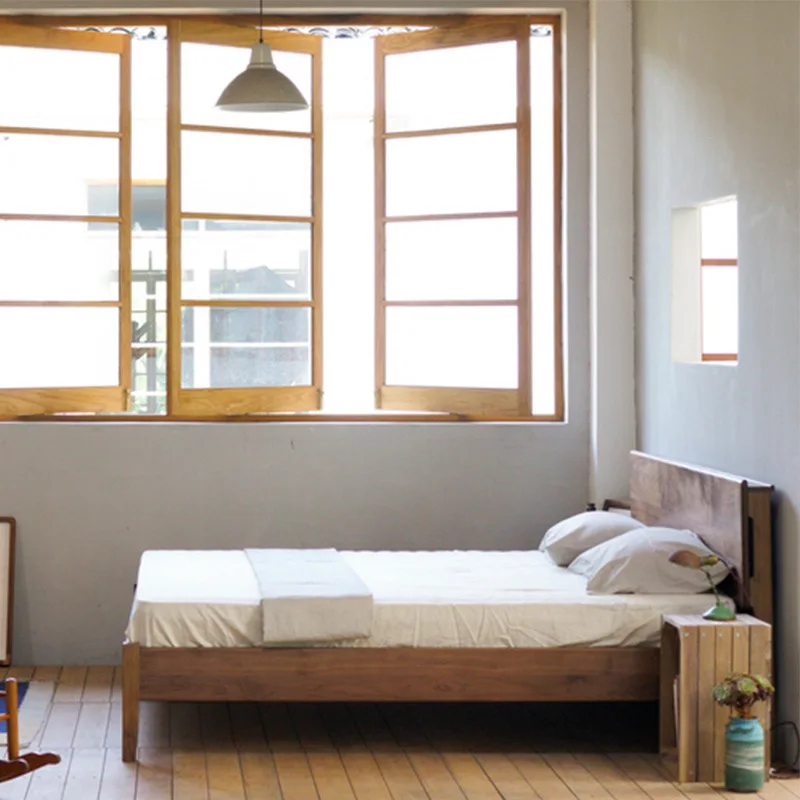 Wide wood narrow Nordic black walnut log solid wood double modern simple master bedroom 1.5 meters forest bed