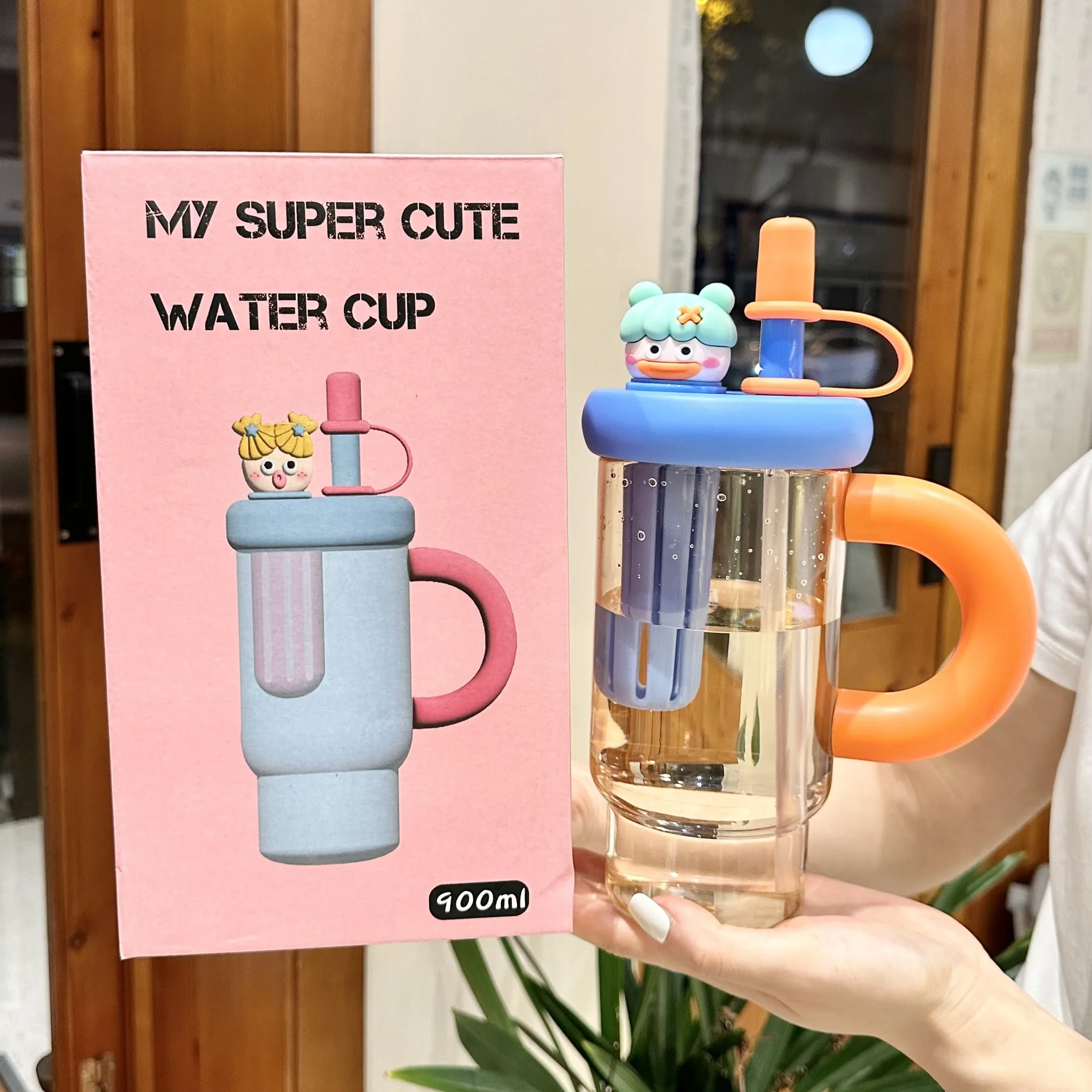 

900Ml Straw Cup Bingba Teapot Summer Large-capacity Water Bottle Women's High Temperature Resistant High-value Plastic Cup Cups