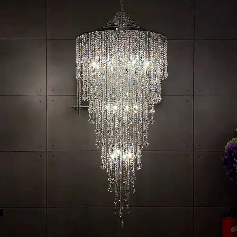

Роскошная французская хрустальная люстра с настраиваемой LED-подсветкой для отелей, лестничных пролетов, лофтов, индивидуальная инженерная люстра на заказ