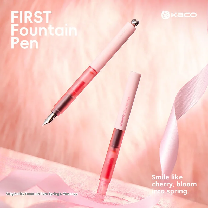 Cute Kaco FIRST Heart Fountain Pen 2 Ink Sac Set Portable Cherry Blossom Pink/Classic Body EF Nib Signture Pens Gift Stationery