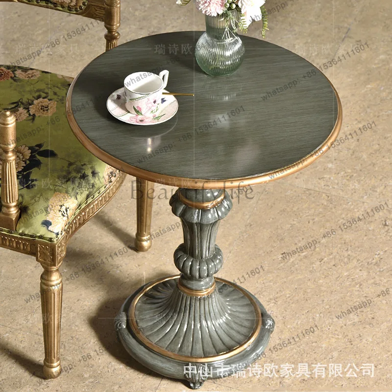 

Nordic solid wood corner table living room home round vintage gold-painted coffee table
