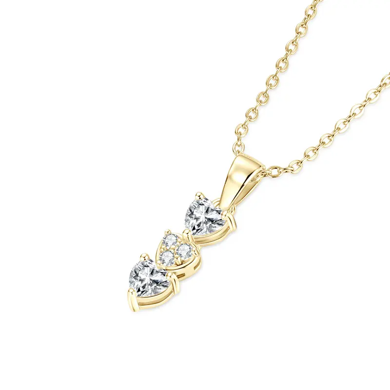 

Triple Heart Necklace Moissanite D Lab Diamond Pendant for Women Silver 925 Adjustable Chain Sweet Jewelry Gift Valentines
