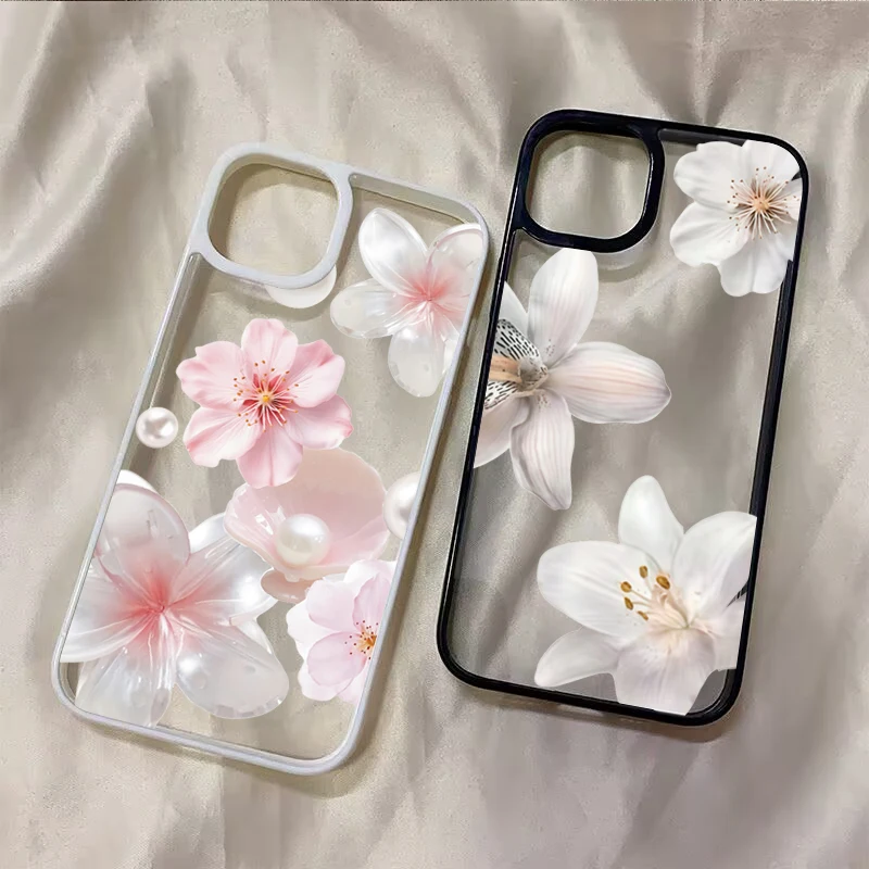 Cute Cherry Blossom Lily Pearl Phone Case for Samsung Galaxy S21 S23 S24 Ultra S25 FE A56 A55 A54 A06 A16 A15 A35 A34 5G Cover view 5