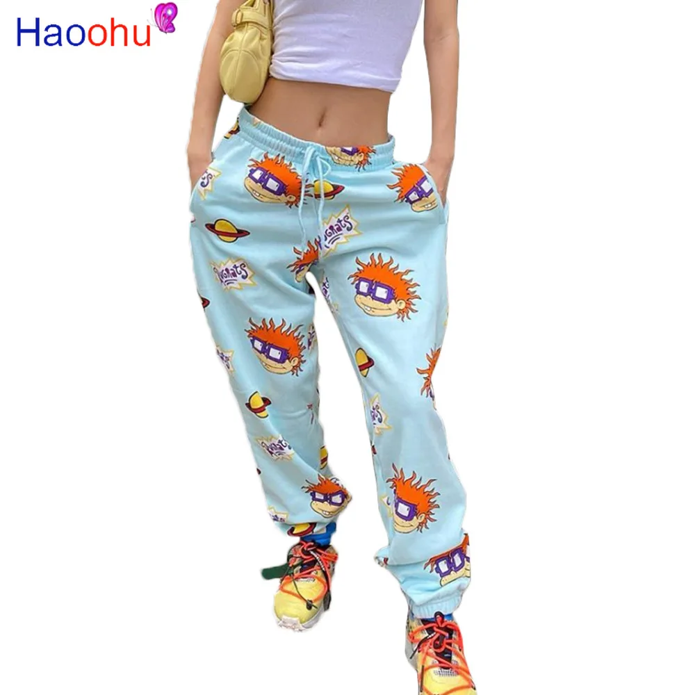 Women Urban Jogger Pants Sweatpants Streetwear Cartoon Skull Print Women Pants Autumn 2023 Elastic High Waist Pocket Trousers