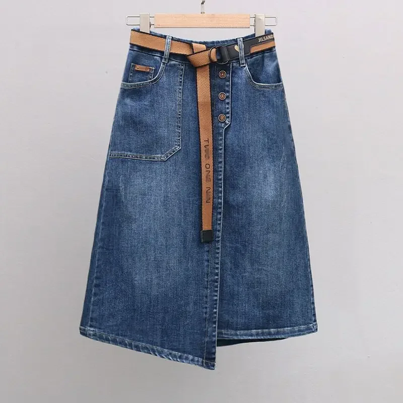 Irregular Denim Skirt for Women Spring New Elastic High Waisted A-line Buttocks Wrapped Skirts for Women Casual Clothing Z510