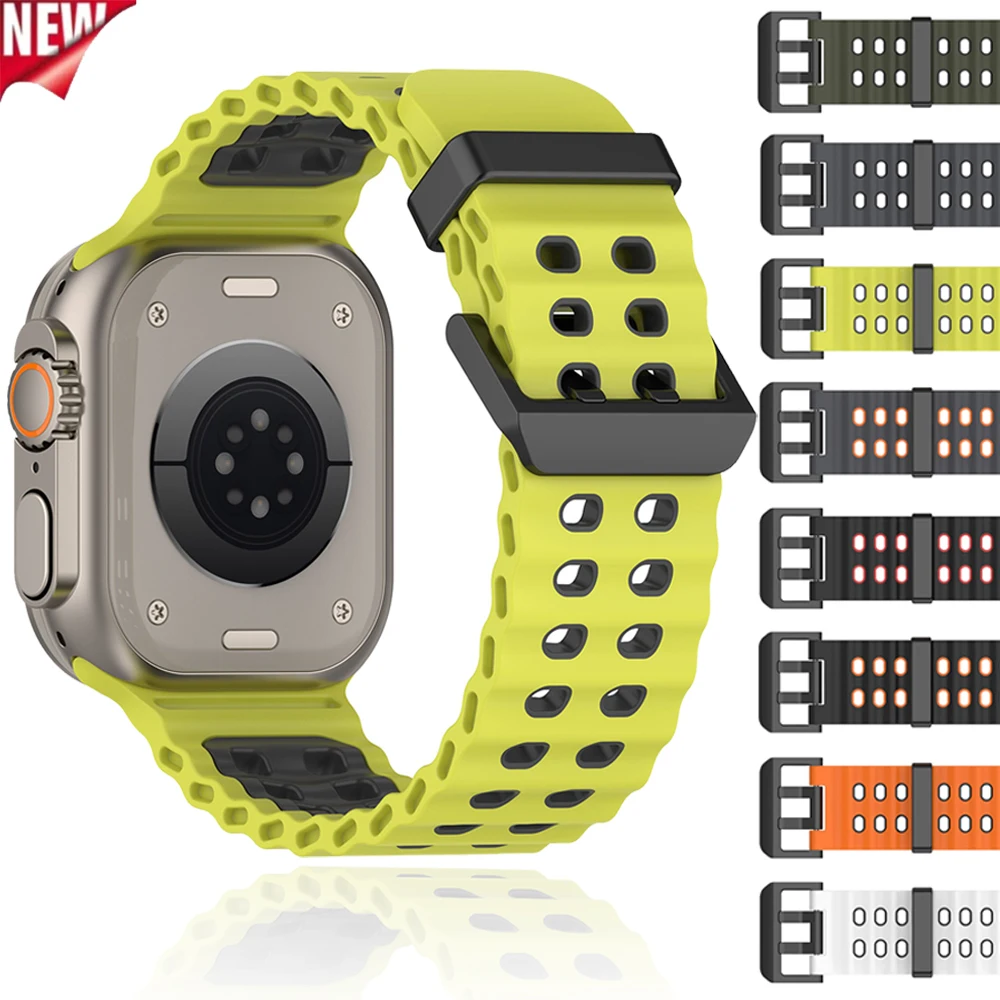 

Strap for Apple Watch Ultra 3 2 49mm Band 46mm 45mm 44mm 42mm Ocean Silicone Bracelet for iWatch Series 11 10 9 8 7 6 5 SE Belt