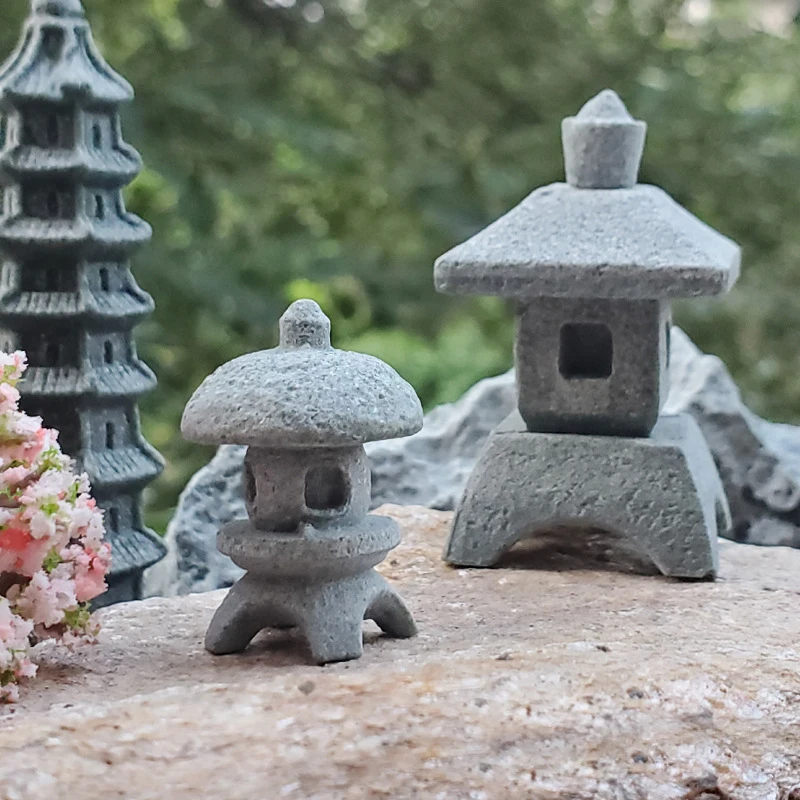 Gazebo Chinese Lanterns Mini Pagoda Model Decoration Stone Miniature Statue Sandstone House Crafts Miniatures Small Tank Decor