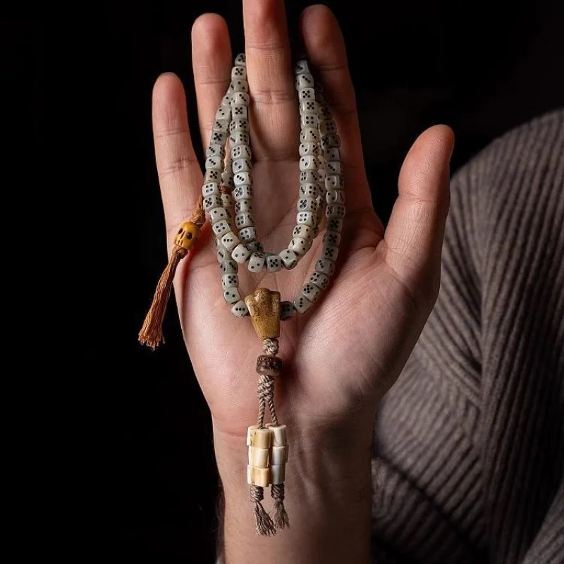 

Tibetan Style Yak Bone 108 Buddhist Prayer Beads Dice Jade Bracelet Necklace 108