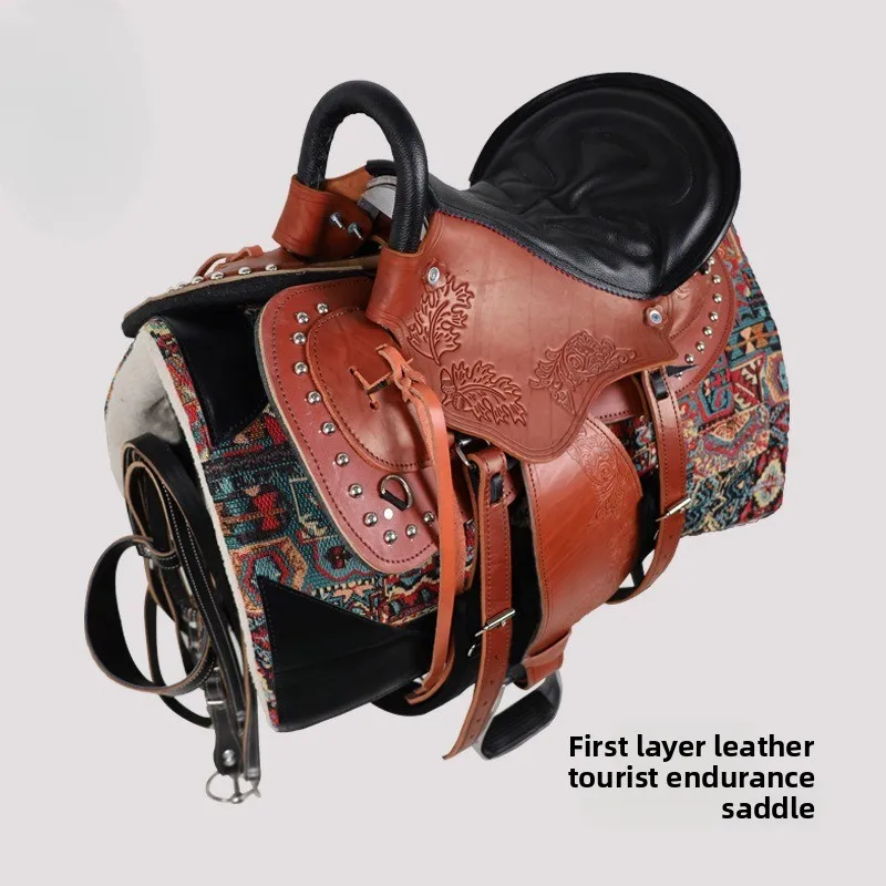 First Layer Leather Endurance Pommel Horse Pommel Horse With Cowhide Saddle Full Set Of Accessories Carved Saddle
