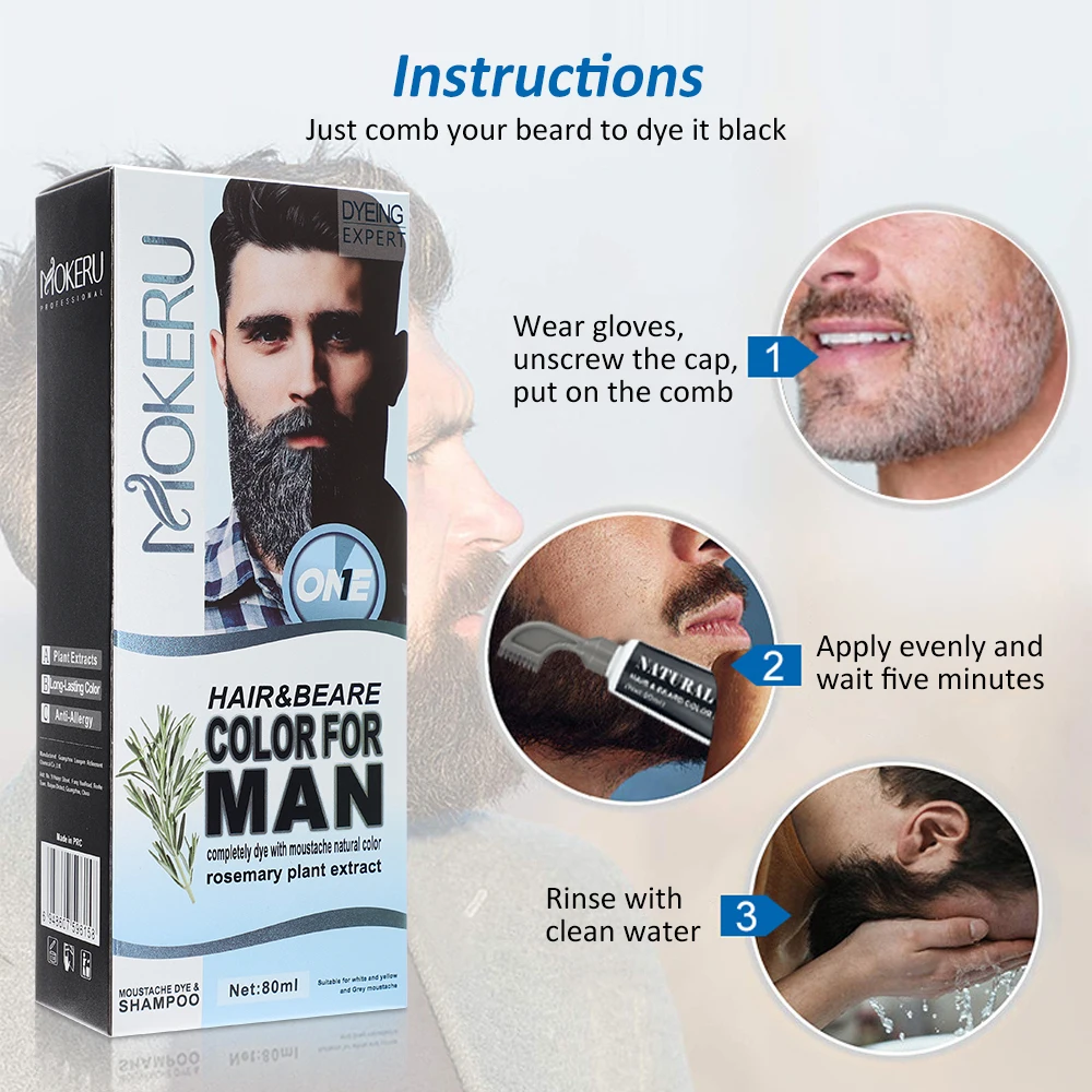 Natural Men\'s Beard Dye Cream Portable Fast Coloring Black Hair Dye Shampoo Cover White Grey Beard Care Tint Cream With Comb