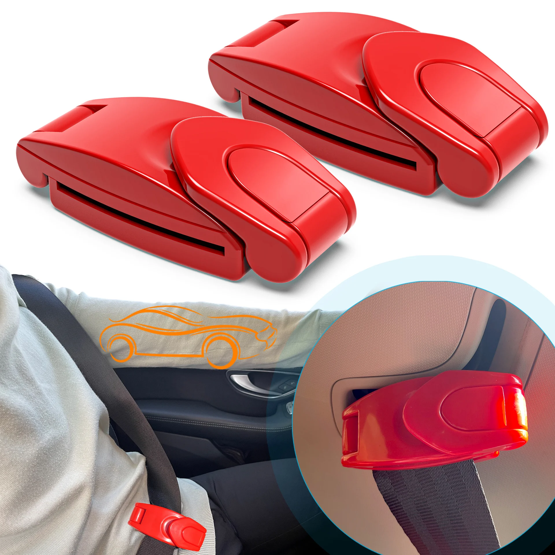 2 car seat belt adjusters, seat belt positioners, anti-stretch neck and abdomen, car seat belt shoulder clips