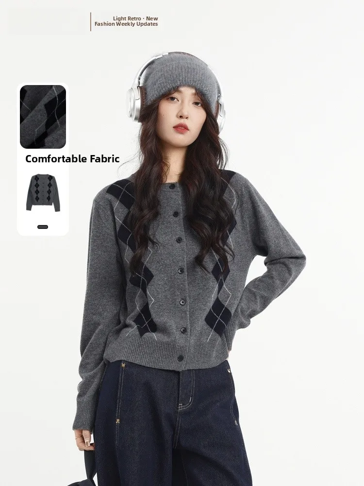 

Spring 2026 Women's Open Cardigan Knitwear Loose Fit Versatile Slimming Style Cashmere Blend Long Sleeve round Neck Sweater