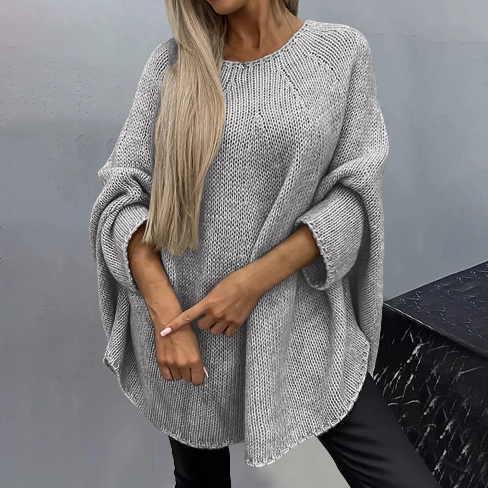 Women Knit Sweater Autumn Large Size Sweaters Baggy Casual Round Neck Long Sleeve Loose Pullover Sweater Crochet Tops Sweatshirt