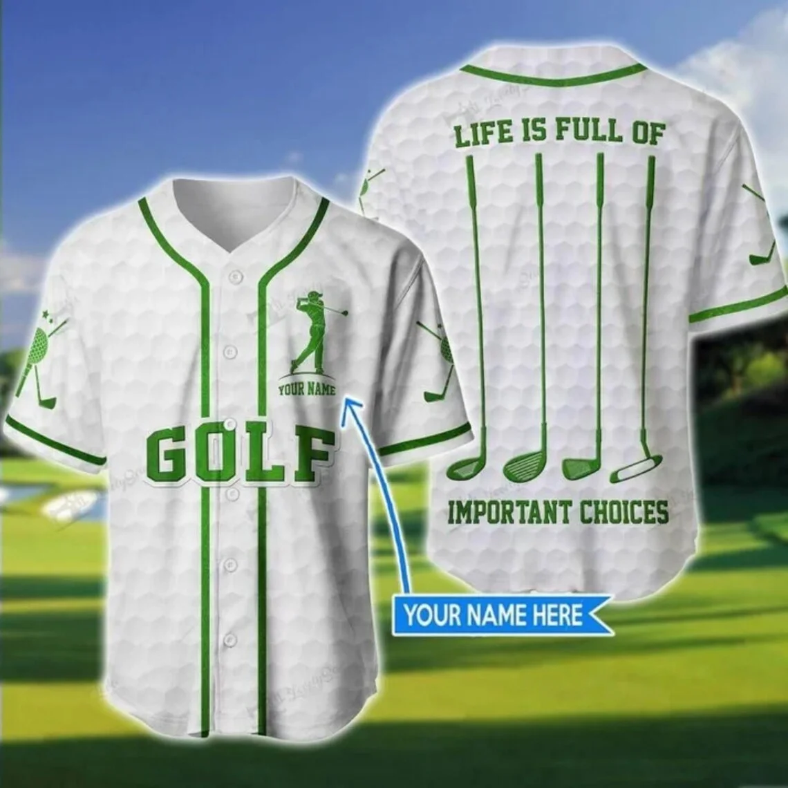 Personalized Golf Baseball Jersey Custom Name Button Up Shirt Funny Golfer Gift