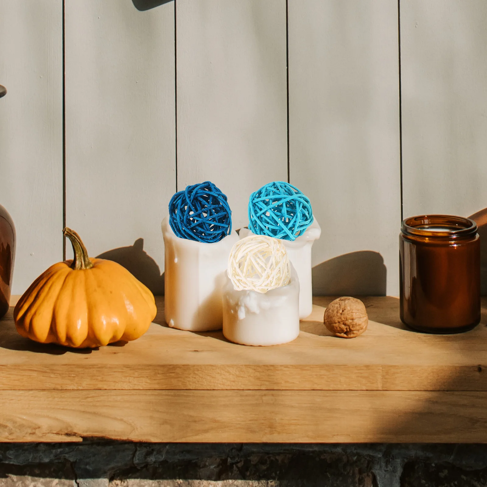 

15Pcs Rattan Balls Handmade Wicker Decorative Bowl Fillers for Home Office Hotel Blue White Room Decor Vase Fillers