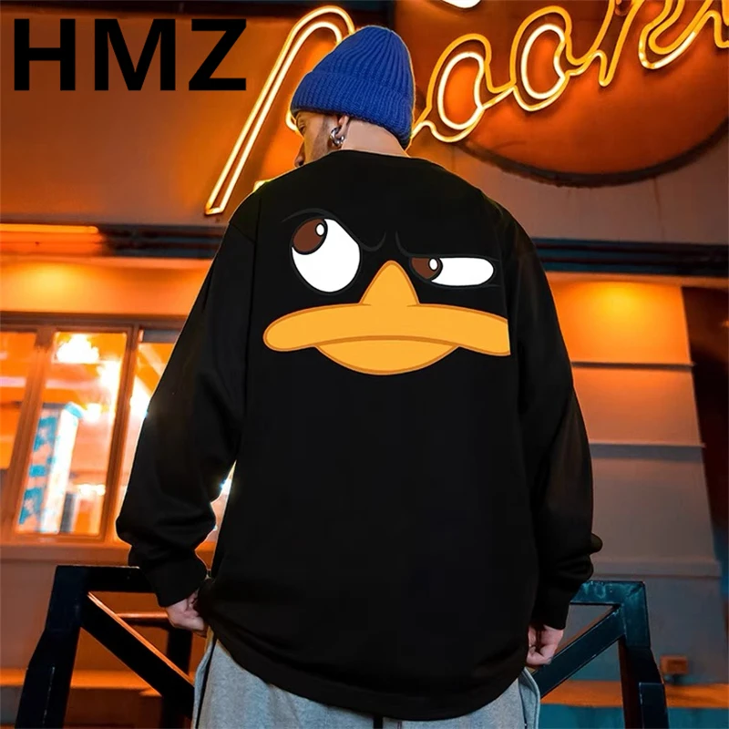 HMZ Men Casual Sweatshirts Harajuku Cotton 2023 New Fashion Oversized Duck Print Long Sleeves Pullover Hoodie Hip Hop Streetwear