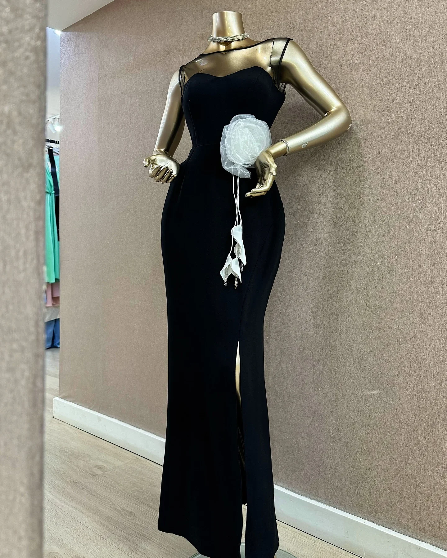 Customized Prom Formal Dress Dearin Scoop Neckline Column Ankle Length Skirts 3D Flower Bespoke Occasion Dresses Saudi Arabia