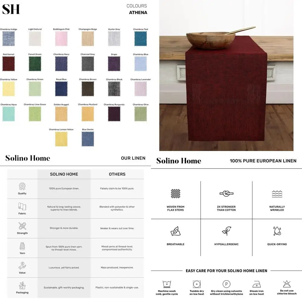 

Pure Linen 72 Red Garnet Table Runner for Autumn, Thanksgiving, Christmas, and Winter Holidays