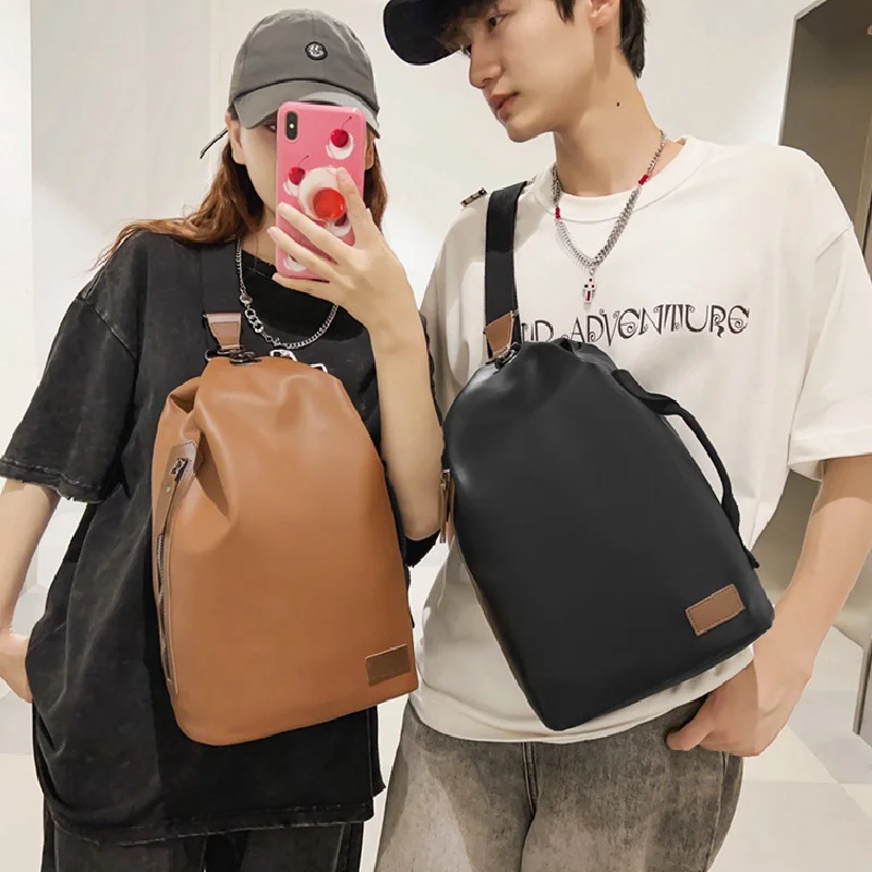 

Large Capacity Storage Unisex Crossbody Bags High Quality PU Solid Color Shoulder Bag for Men Casual Trip Shopping Chest Packs