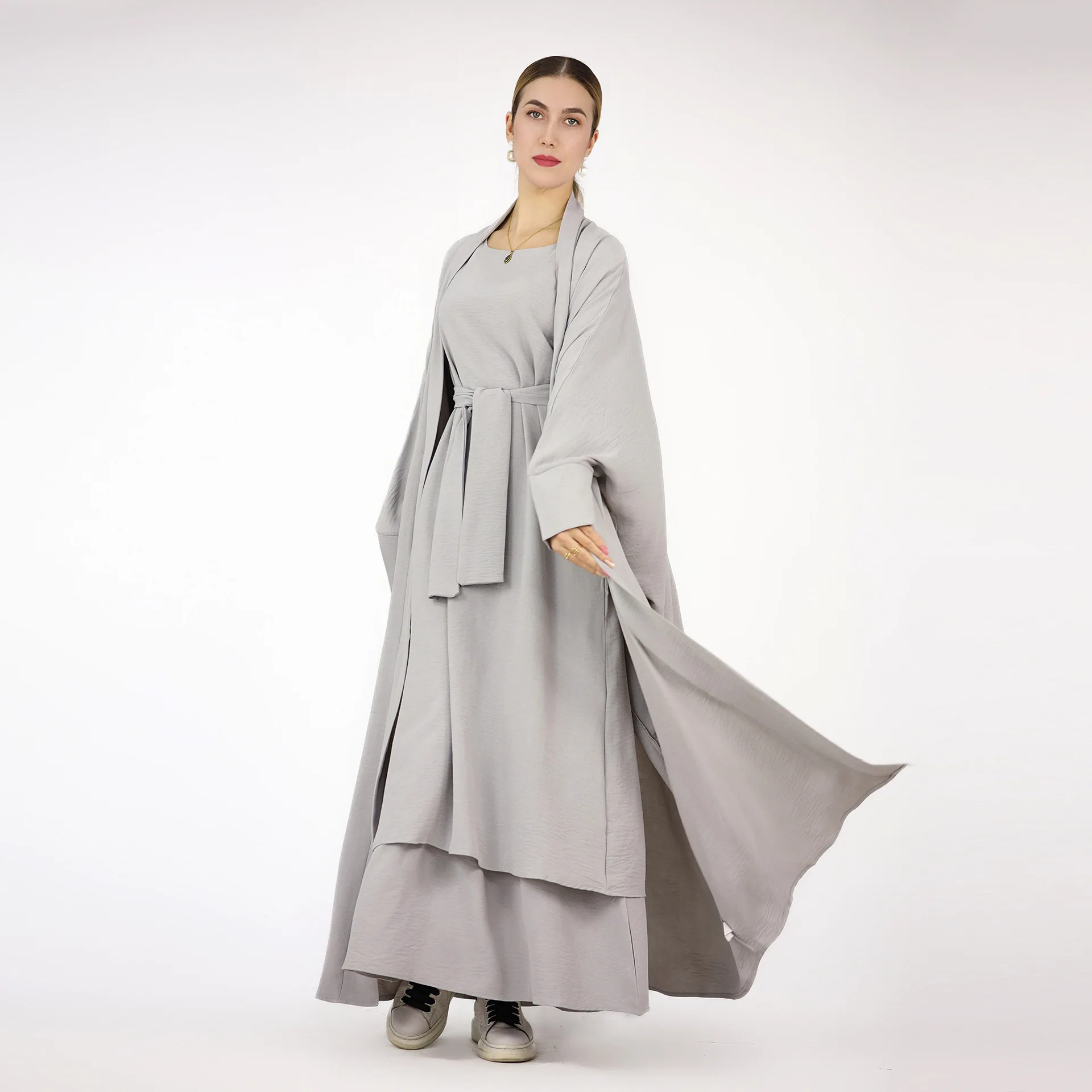 Middle East Turkey Dubai Robe Solid Color Dress Two-piece Suit Abaya