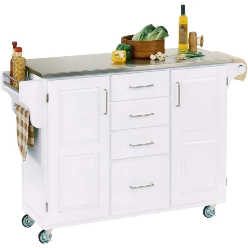 Create A Cart 2 Door Kitchen Cart with Stainless Steel Top with Heavy Duty Locking Rubber Casters for Easy Mobility and Safety