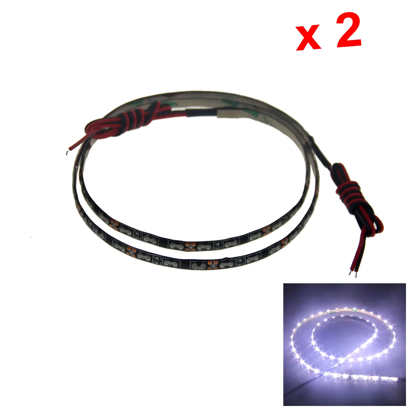 แถบไฟ LED สีขาว2x แบบยืดหยุ่น60ซม. 2FT 24นิ้วกันน้ำได้60นิ้ว M019-W เรืองแสงด้านข้าง