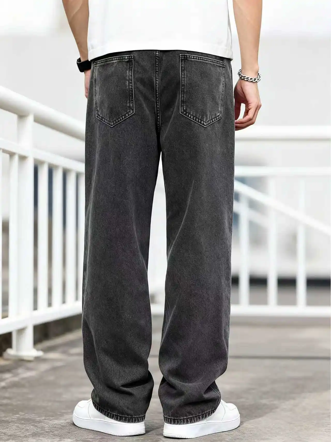 جينز رجالي واسع الساق مريح وفضفاض مناسب لجميع المواسم يمكن ارتداؤه على طراز الشارع الحضري للنزهات اليومية والتجمعات غير الرسمية #2