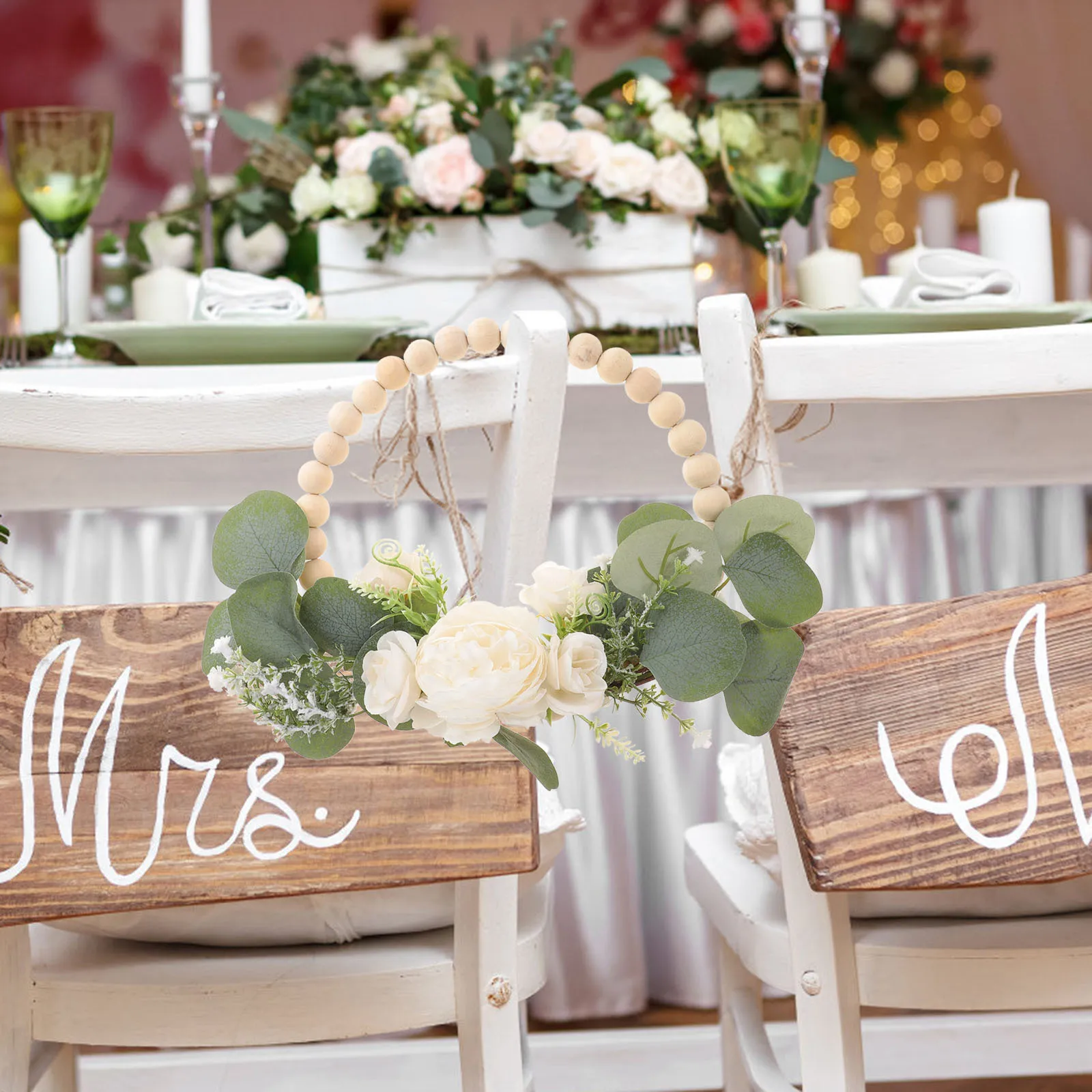 

Wood Bead Garland Flower Decor Rustic Style for Wedding Valentine Home Party Hanging Beads Decoration Wood Beads Garland