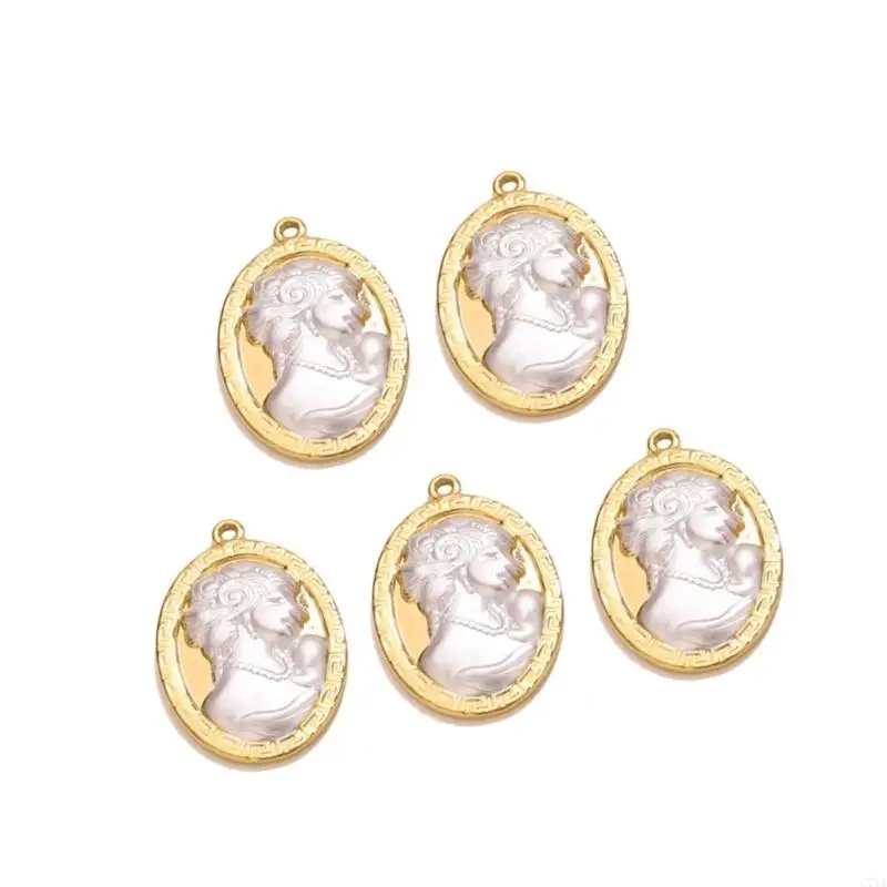 5PCS Elegant Embossed Necklace Pendant Handmade Jewelry Materials Classical Necklace Accessory Stainless Steel Texture C71A
