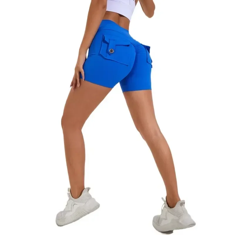 High Waist Peach Hip Seamless Fitness with Pockets Women's Tight Sports Running Training Dance Hip Women's Gym Shorts 🩳👍️