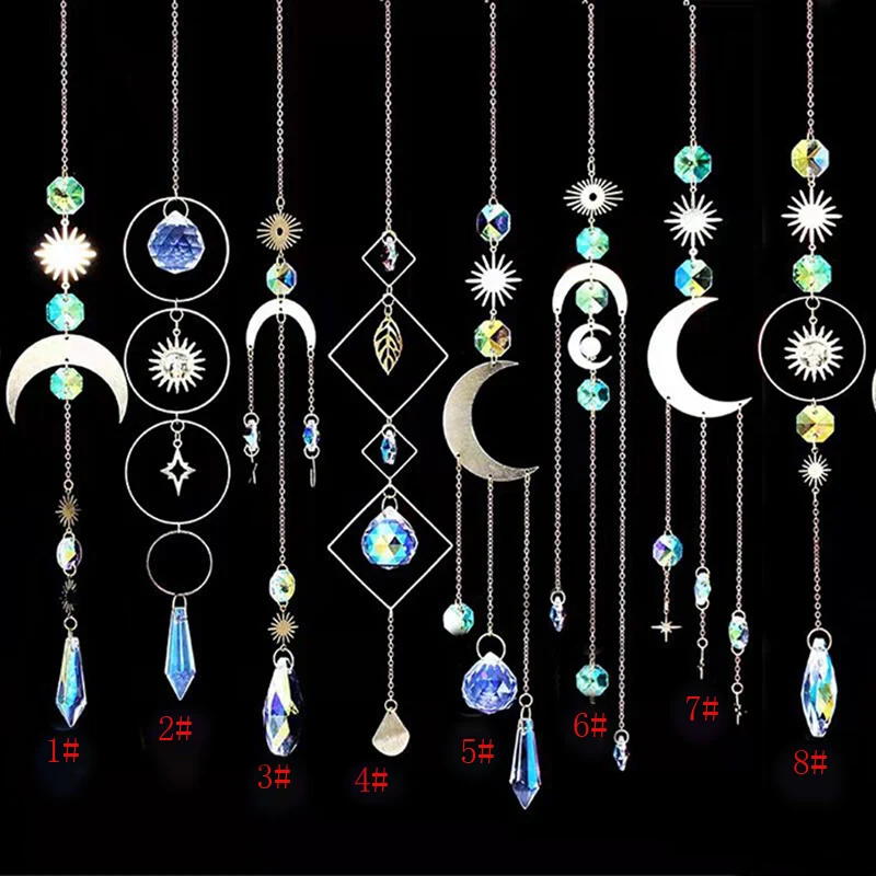 K9 Crystal Sun Catchers Sun And Moon Pendant Home Window Hanging Ornament Hanging Crystal Prisms Light Catcher Garden Decoration