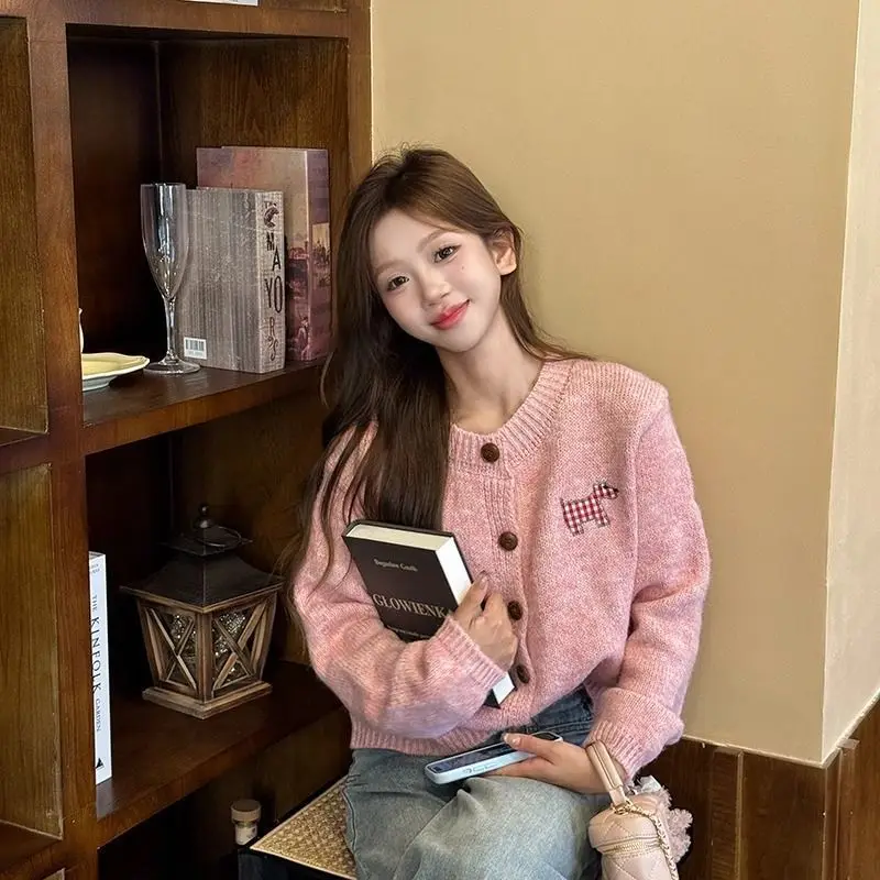 

Korean Sweet Knitted Cardigan Sweater 2025 Autumn and Winter New Lazy Style Women