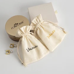 100pcs Custom Logo Drawstring Cotton Bags Natural Muslin Canvas Bags for Storage Teas Spices Soaps Jewellery Wedding Party Favor