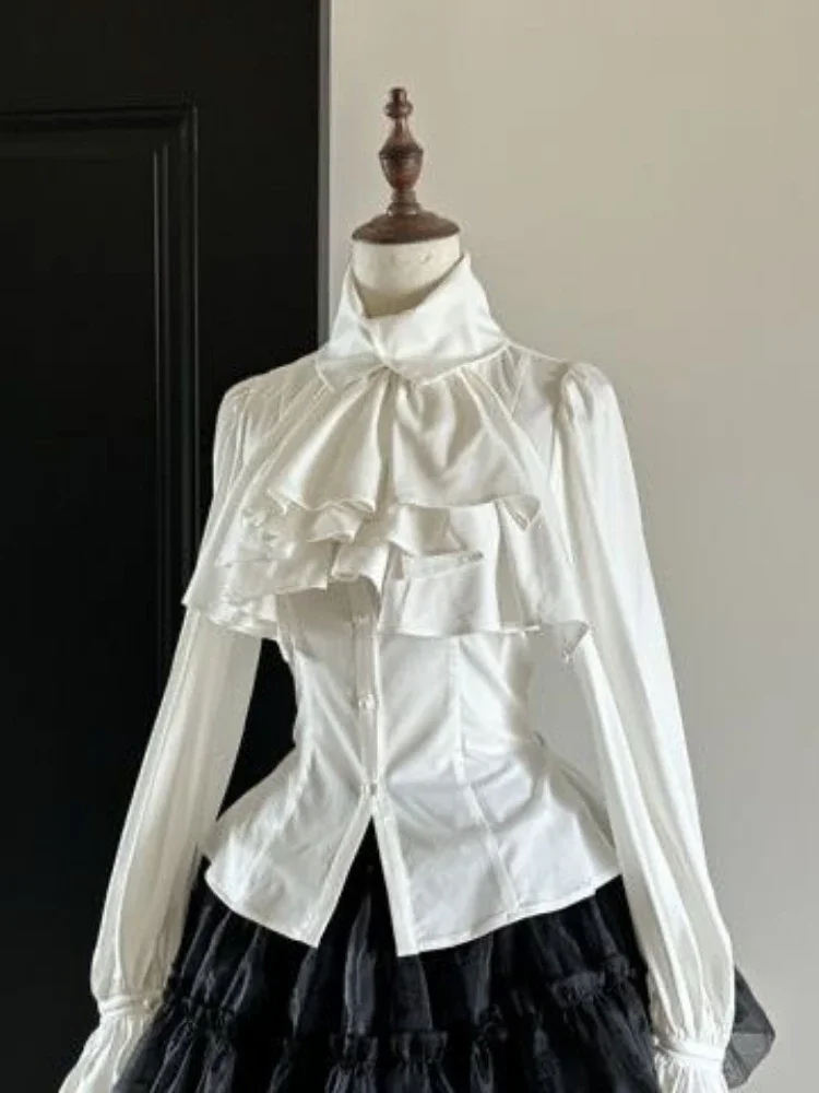 Lolita Sweet Flare Sleeve Blouse Y2k Aesthetic Ruffle Grunge Bodycon Shirt Tops Women Harajuku Single Breasted Vintage Blusas