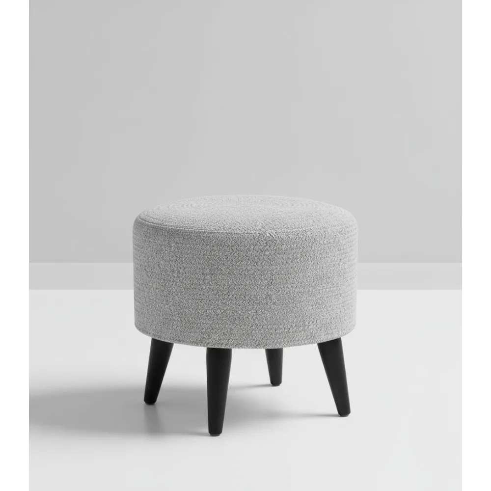 

Modern Chevron Textured Ottoman Stool Light Gray with Black Wood Legs 17" Foot Rest Living Room Decor