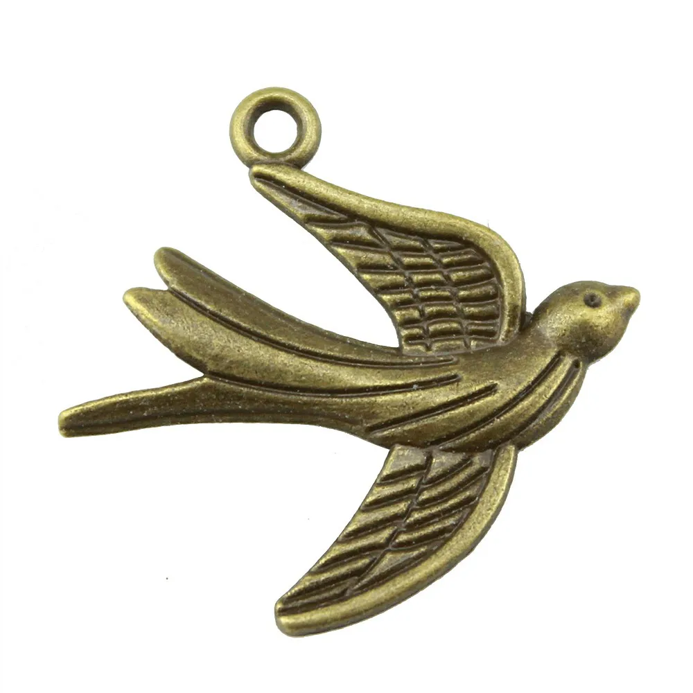 WYSIWYG 5pcs 29x28mm Vintage Flying Bird Swallows Charms For Jewelry Making Antique Bronze Color Bird Charms Swallows