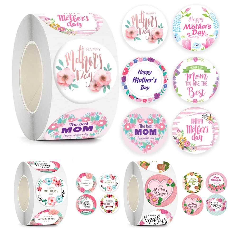 

500Pcs Happy Mother's Day Sticker 1Inch/2.5cm Round Thank You Stickers for Gift Card Decoration Envelope Seals Party Favors