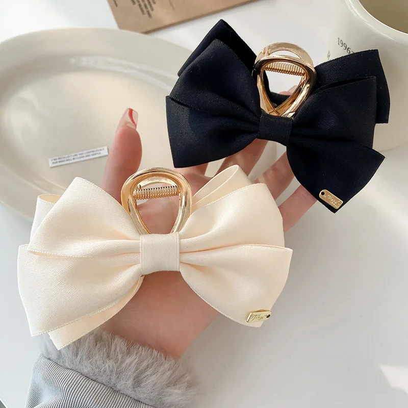 2024 New Satin Bow Headpiece Grab Clip Cross Large Hair Clip Back Head Bun Hair Clip Hair Clips for Girls